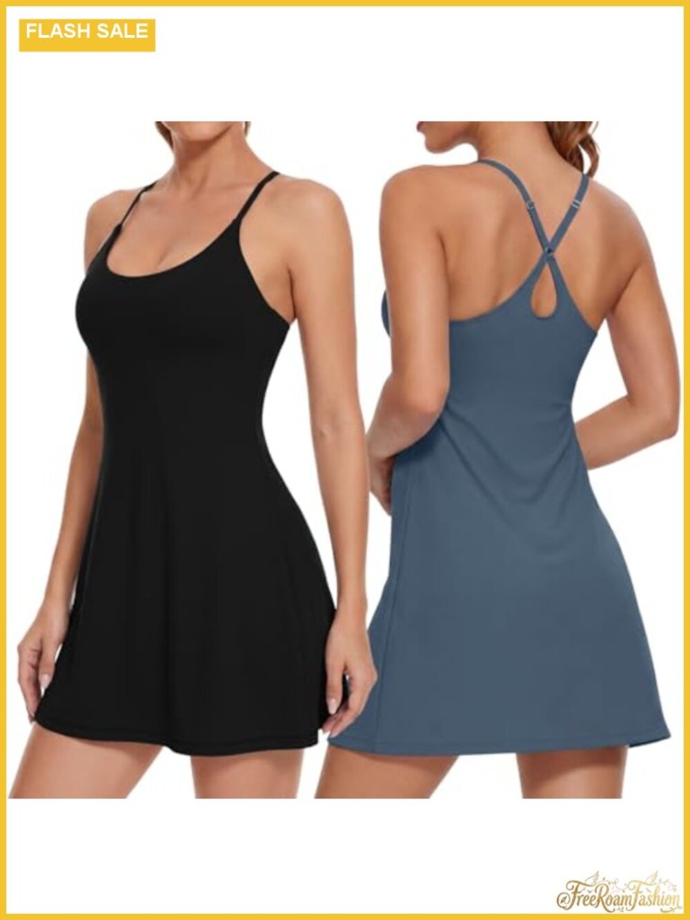 2 Pack Women Tennis Dresses with Built in Shorts Bra Adjustable Strap Athletic